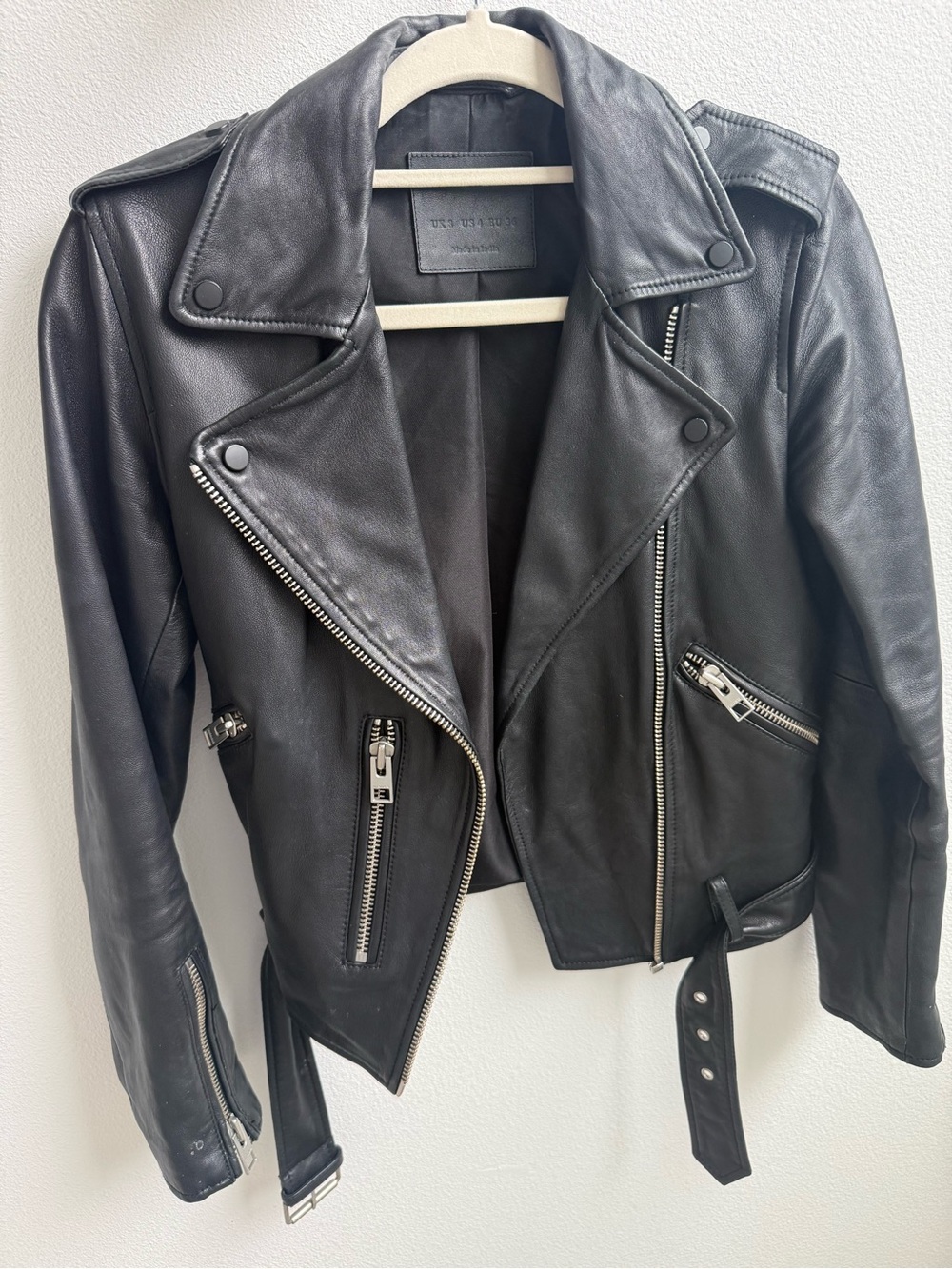 AllSaints Balfern Black Leather Biker Moto Jacket | US 4